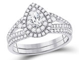 1.00 Carat (ctw G-H, I1-I2) Pear Drop Diamond Engagement Bridal Wedding Ring and Band Set in 14K White Gold
